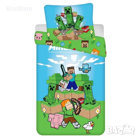 Оригинален детски спален комплект двулицев MINECRAFT / 100% памук, снимка 3 - Спално бельо и завивки - 49386923