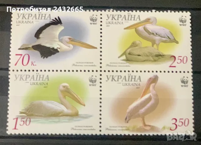 2452. Украйна 2007 ~ “ Фауна. WWF : Пеликани. “, **, MNH