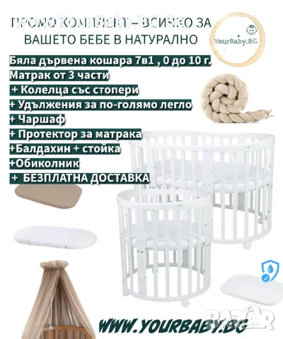 К-т Кошара комплект +Мартка+Балдахин + Протектор за матрак + Чаршаф Кошара за Бебе Смарт 7в1 Овал, Д, снимка 5 - Кошарки - 47687233