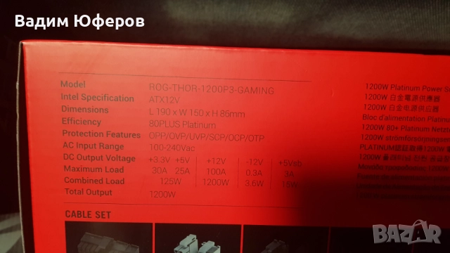 Asus ROG THOR 1600W Titanium III, снимка 4 - Захранвания и кутии - 52001918