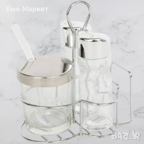 Комплект за маса Bohmann BH 7804, за сол, пипер и захар, поставка с място за салфетки, снимка 2 - Други - 49455742