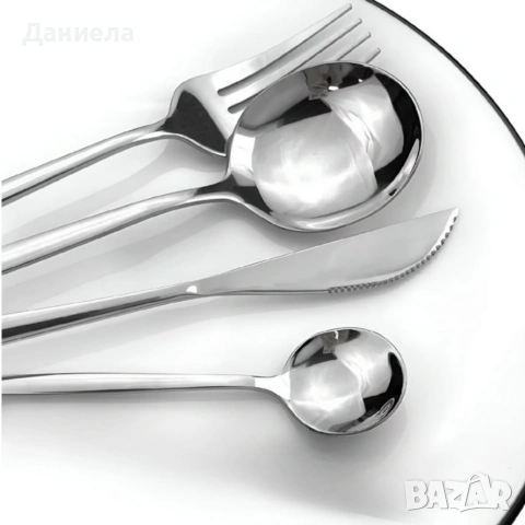 Комплект прибори за хранене в сребрист цвят от 24 части с луксозен дизайн и магнитна кутия, снимка 5 - Прибори за хранене, готвене и сервиране - 53201187