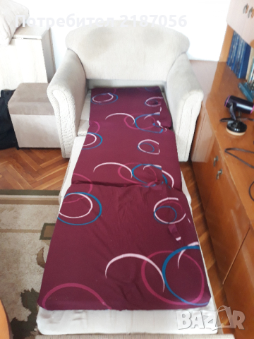 Разтегателен фотьойл с топматрак, снимка 2 - Дивани и мека мебел - 44861189