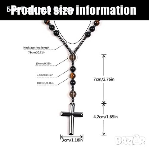 Ново Тройна Защита: Колие с Кръст от Тигрово Око, Хематит, снимка 2 - Колиета, медальони, синджири - 43666693