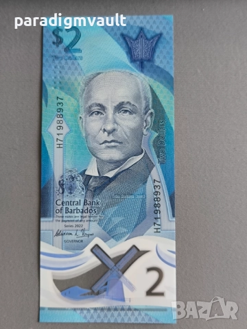 Банкнота - Барбадос - 2 долара UNC | 2022г., снимка 2 - Нумизматика и бонистика - 52676220