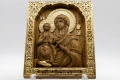 Релефна православна икона на Дева Мария Троеручица – позлатена, снимка 1