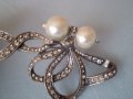 дизаинерска  красива  сребърна брошка перли и циркони, снимка 12