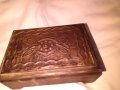 Дървена кутия с медна инкустрация отгоре с бархет вътре  145х100х55мм, снимка 2