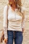 Дамска блуза в бежово с дълги ръкави с бродерия, снимка 1 - Блузи с дълъг ръкав и пуловери - 43717030