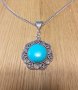 Прелестен филигранен медальон с голям Тюркоаз и орнаменти в цвят Антично сребро, снимка 4