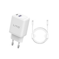 Lito - Wall Charger (LT-LC02) - Type-C PD20W, USB-A 18W, Fast Charging with Cable USB-C to Lightning, снимка 4 - Оригинални зарядни - 43778530