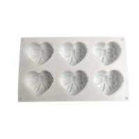3D 6 сърца сърце панделка панделки подарък силиконов молд форма фондан гипс глина сапун шоколад мус, снимка 3 - Форми - 39746918