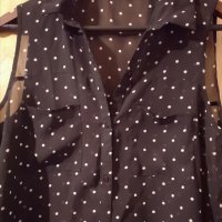 Черна дамска риза на бели точки без ръкав лятна M-L, снимка 3 - Ризи - 32326745