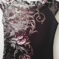 Черна рокля с флорални мотиви , снимка 1 - Рокли - 26528519