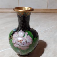 Cloisonne Клоазоне стара ваза цветя бронз клетъчен емайл, снимка 7 - Антикварни и старинни предмети - 43202558