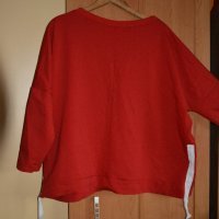 Дамски макси пролетно-есенна спортна блуза, червена с бял надпис, снимка 3 - Блузи с дълъг ръкав и пуловери - 43143372