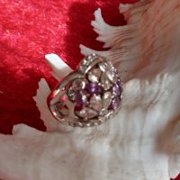 Масивен, маркиран сребърен пръстен с аметисти и циркони, снимка 6 - Пръстени - 36690286