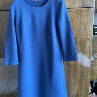 Синя рокля с 3/4 ръкав, А силует- S размер, снимка 1 - Рокли - 43755493
