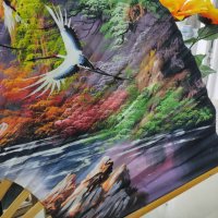 Голямо ръчно рисувано ветрило Внос Индонезия  Материал Бамбук  Размер 153 см широчина 90см височина, снимка 5 - Картини - 43029800
