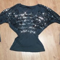 Красива блузка с пайети и сребристи надписи, снимка 7 - Блузи с дълъг ръкав и пуловери - 28115603