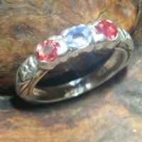 Сребърен пръстен с Рубини и Сапфир, снимка 1 - Пръстени - 37070666