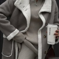 Дамско палто с джоб в сиво и бяло, едно цяло кожено палто с ревер - 024, снимка 1 - Палта, манта - 43528195