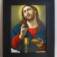110-годишна немска олеография хромолитография Христос, в дървена рамка 43/53 см, отлична, снимка 1 - Картини - 44857619