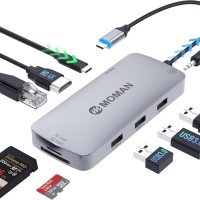 USB C адаптер с 4K HD изход, 3 USB 3.0 порта, SD/TF четец на карти, снимка 1 - Кабели и адаптери - 43426760