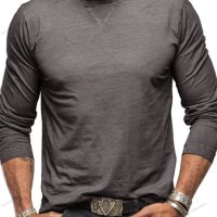 Нова мъжка едноцветна памучна тениска с кръгло деколте и дълъг ръкав, 6цвята - 024, снимка 2 - Тениски - 43507038