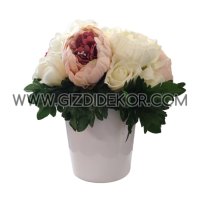 Изкуствени цветя в керамична кашпа, снимка 2 - Декорация - 43035455