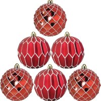 6 броя Коледна украса, Големи топки 150 мм, (червена мрежа), снимка 1 - Декорация за дома - 43141603