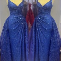 Бална рокля тип Принцеса с шлейф в синьо, снимка 1 - Рокли - 43806074