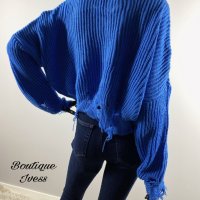 Дамски накъсан къс пуловер 5 цвята , снимка 3 - Блузи с дълъг ръкав и пуловери - 38669424