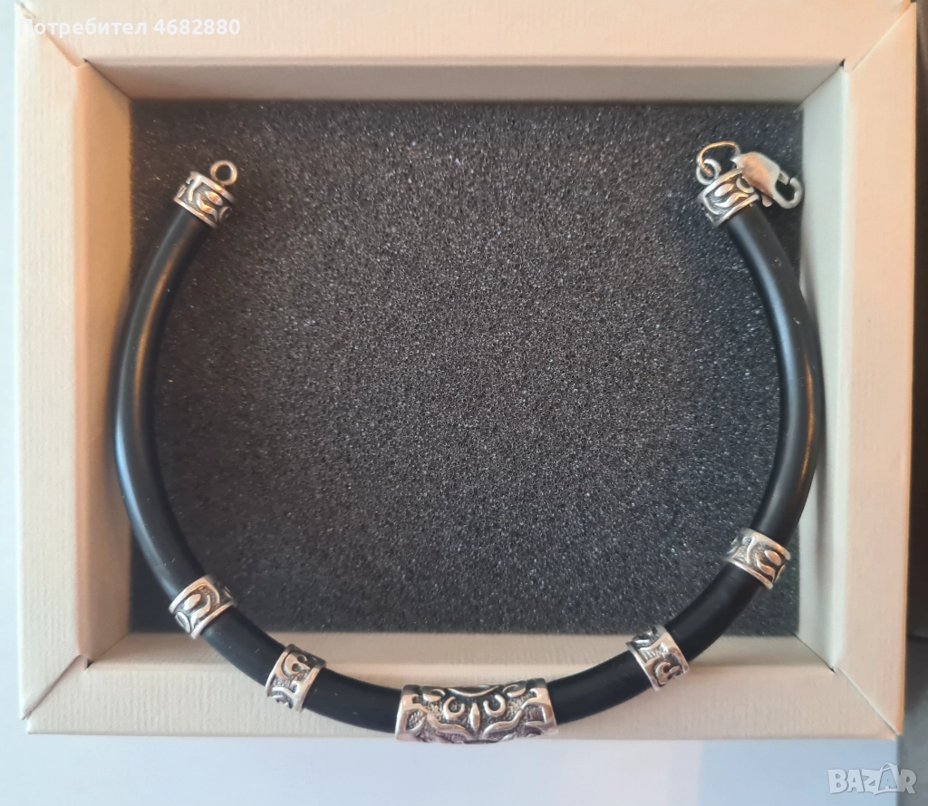 Стилна мъжка гривна със сребърни елементи, My silver, снимка 1