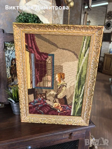 Гоблен "Момиче, четящо писмо до отворен прозорец" , снимка 1
