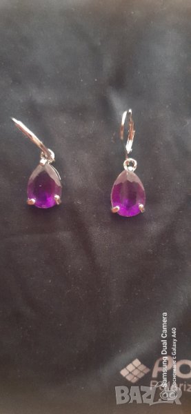 Красиви Дамски обеци с пурпурни камъчета, снимка 1