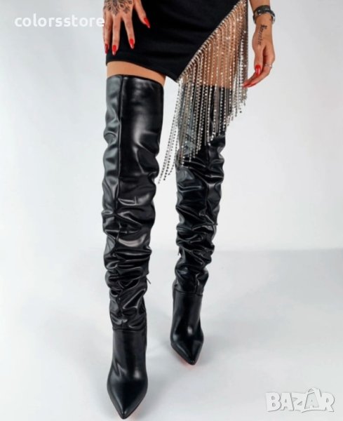 Чизми на ток - черна кожа - 1102, снимка 1