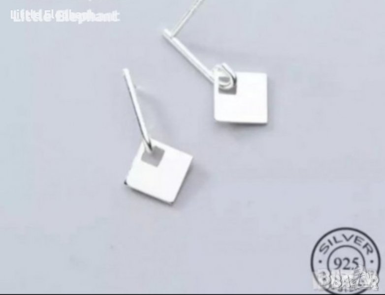 Сребърни висящи обеци"rectangle with hole"/нови, снимка 1