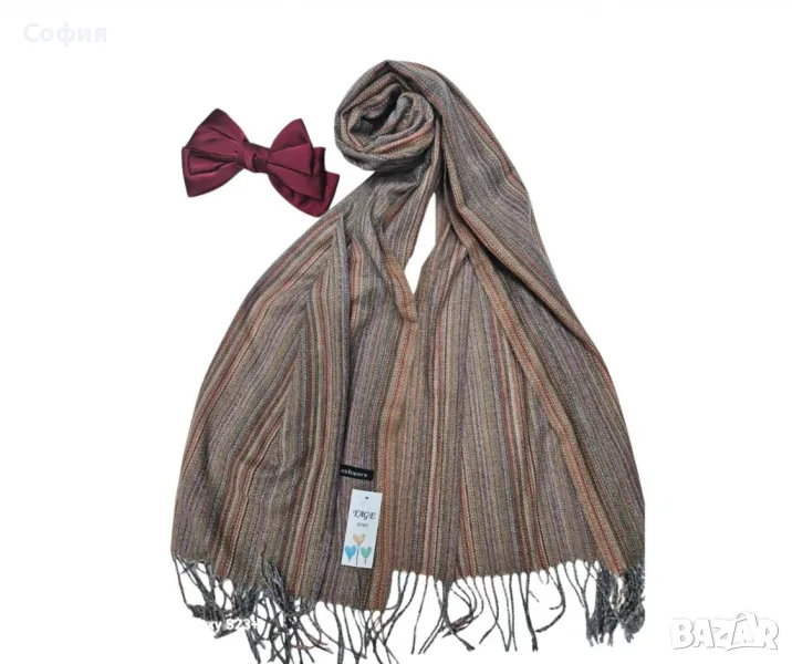 Стилен мек шал за мъже с тънки ивици, контрастен цвят, снимка 1
