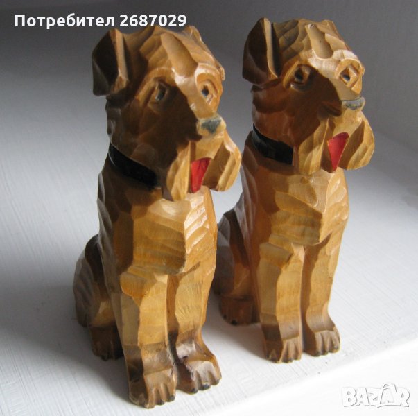 2 бр дървени: куче териер, котка, дърворезба фигура пластика, снимка 1