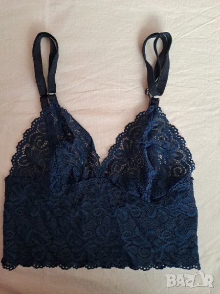 Дантелено бюстие без подплънки тъмносиньо, снимка 1