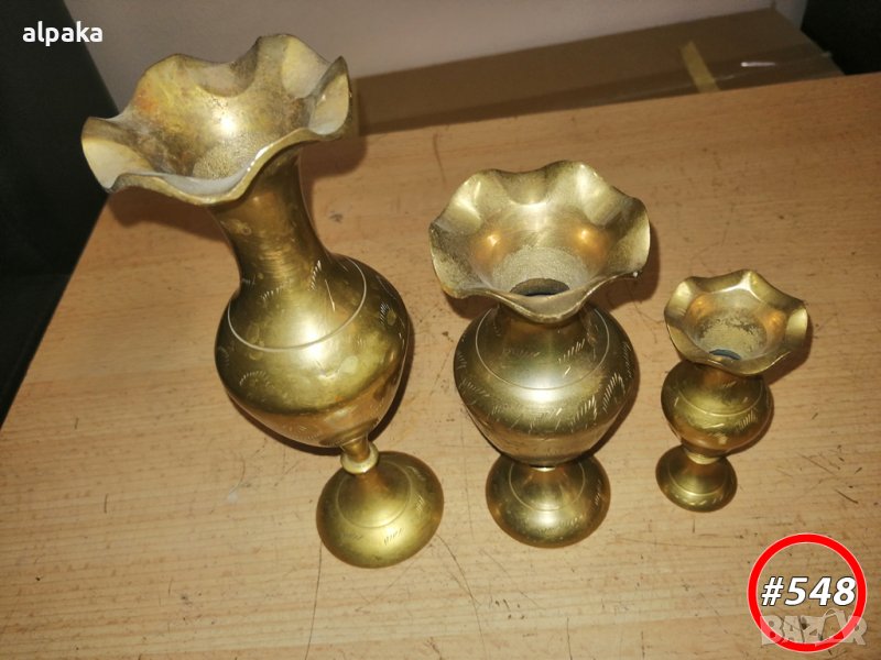 Три гравирани месингови вази, #548, снимка 1