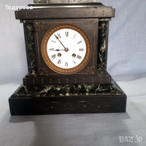 Красив старинен мраморен каминен масивен френски часовник, снимка 1