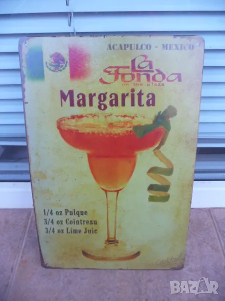 Метална табела коктейл Маргарита лимон класика Мексико Акапулко алкохол бар барман, снимка 1