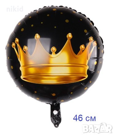 Златна Корона черен фон кръгъл фолио фолиев балон хелий или въздух, снимка 1