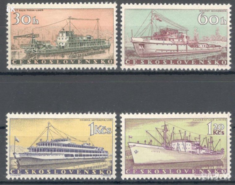 Чехословакия, 1960 г. - пълна серия чисти марки, кораби, 2*4, снимка 1