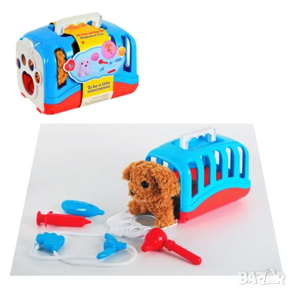  Плюшено кученце в клетка(на батерии) и докторски комплект, снимка 1