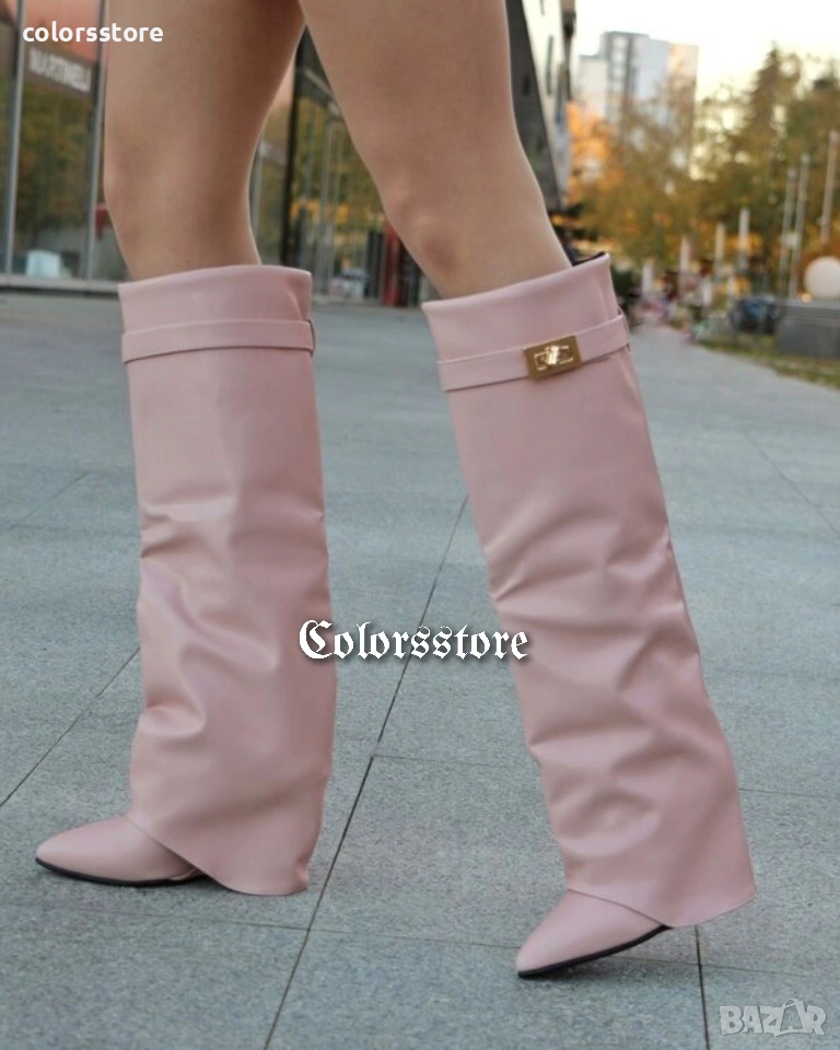 Ботуши на платформа - светлорозова кожа - K-40, снимка 1