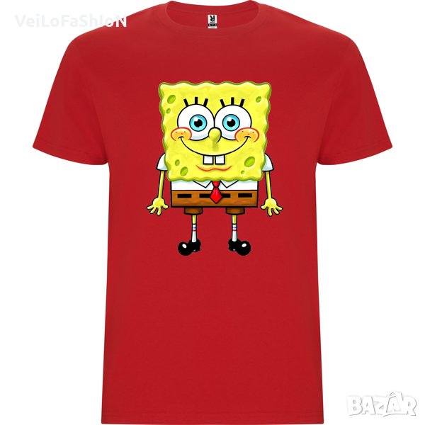 Нова детска тениска със Спондж боб (SpongeBob) в червен цвят, снимка 1