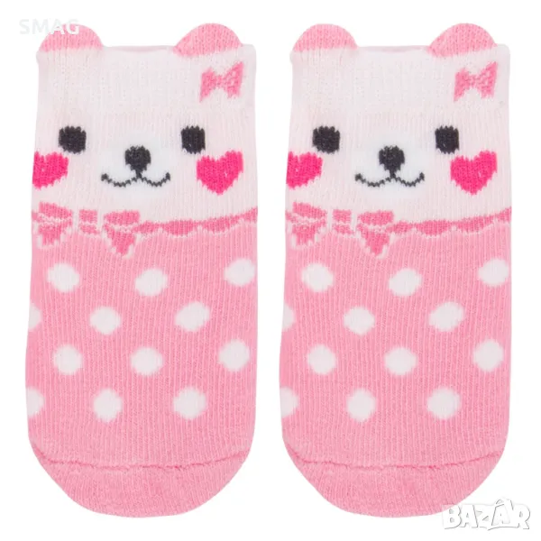 Бебешки чорапи в розово и бяло на точки  0-6 месеца S_1166133, снимка 1